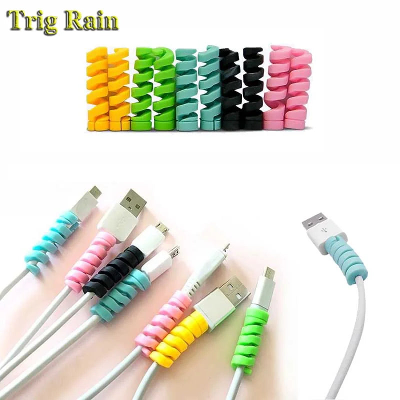 Spiral Cable Protector Data Line Silicone Bobbin Winder Protective for Iphone Samsung Android USB Charging Earphone Case Cover