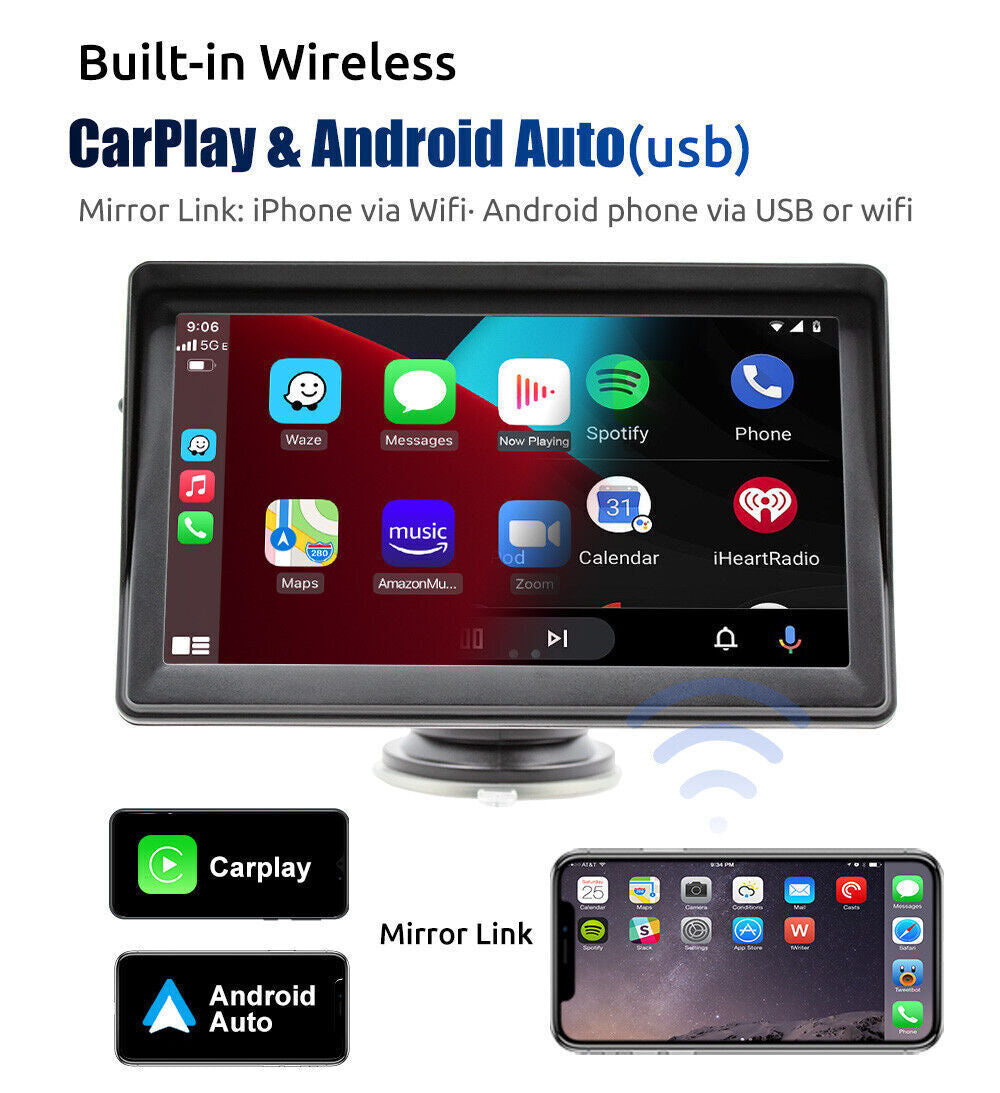 For Apple Carplay Android Auto Bluetooth Head Unit 7" Portable Car Stereo Radio