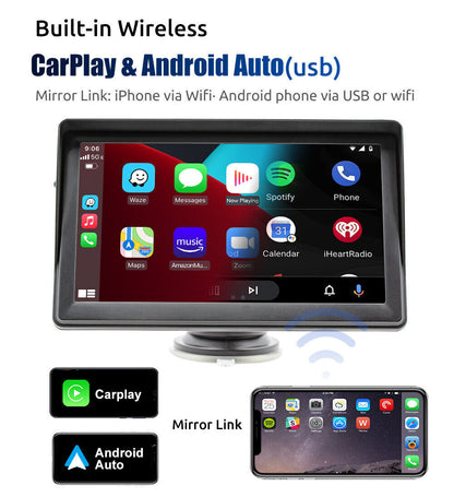For Apple Carplay Android Auto Bluetooth Head Unit 7" Portable Car Stereo Radio