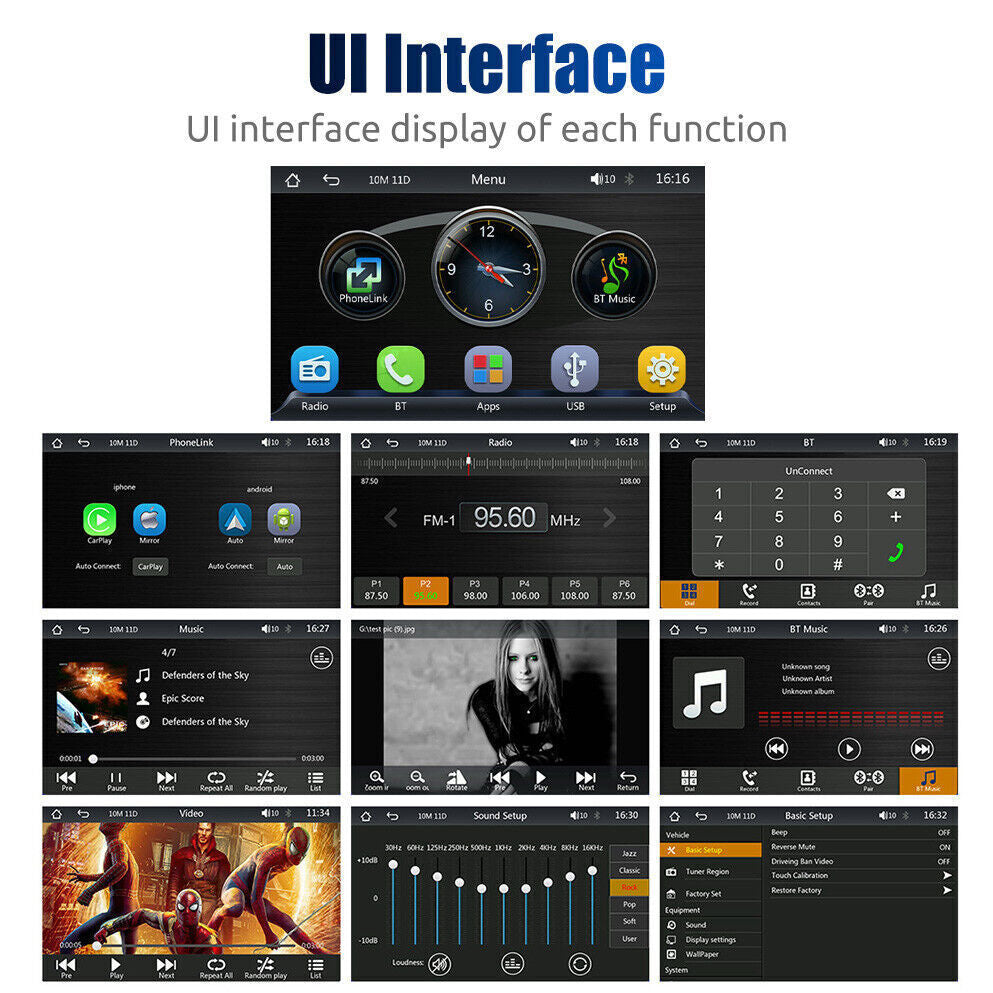 For Apple Carplay Android Auto Bluetooth Head Unit 7" Portable Car Stereo Radio