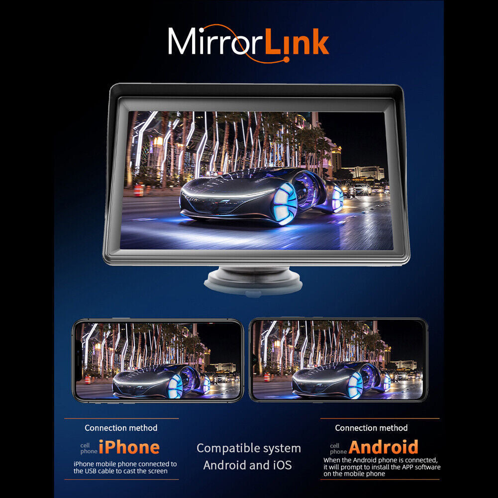 For Apple Carplay Android Auto Bluetooth Head Unit 7" Portable Car Stereo Radio